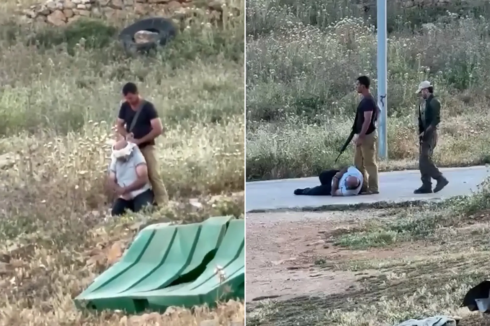 مستوطن يعتدي على مزارع فلسطيني مقيدًا إياه تحت مرأى جنود الاحتلال