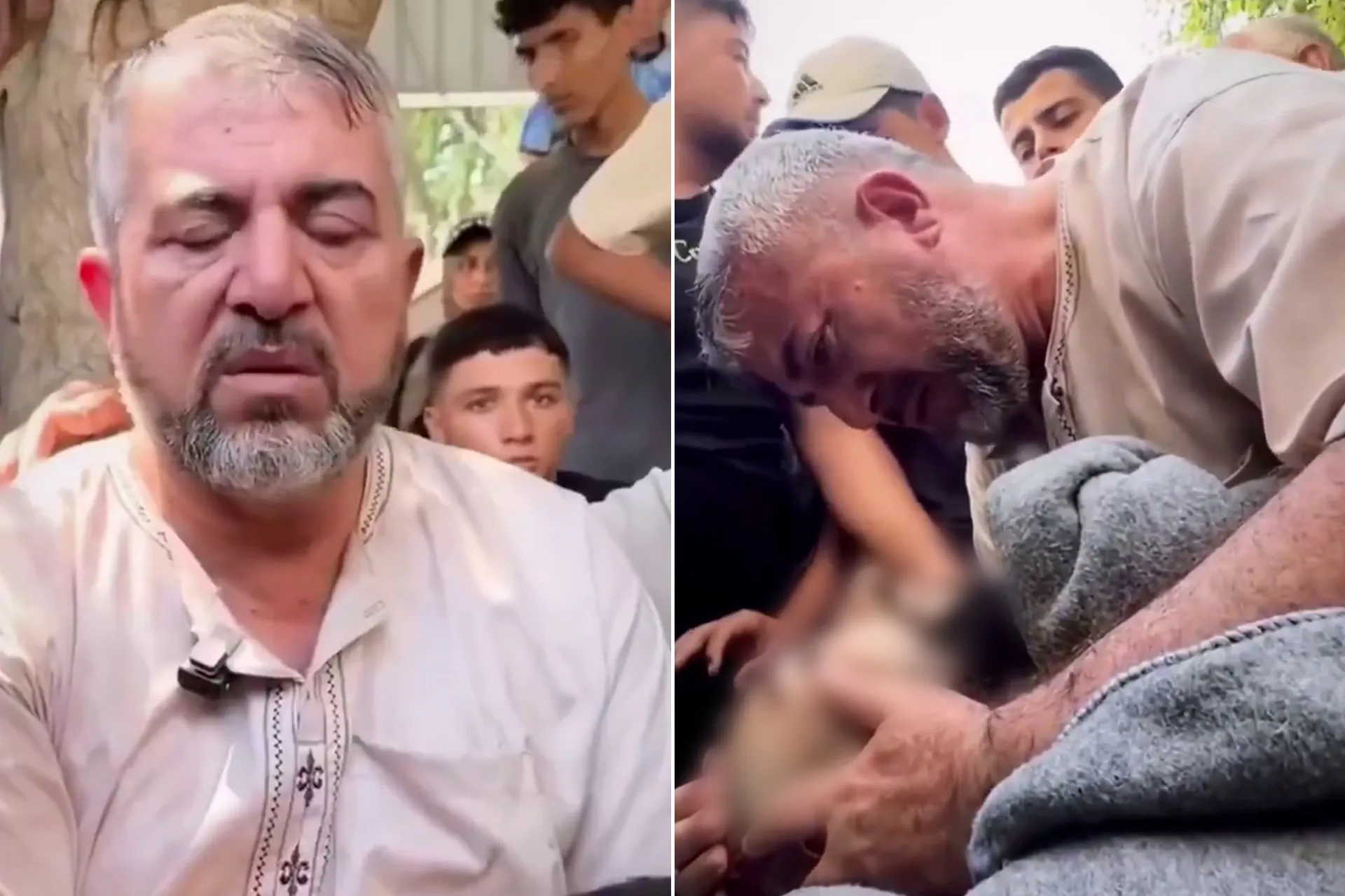 لحظات وداع مؤلمة.. منير البرش يودع نجله شهيدا في غزة